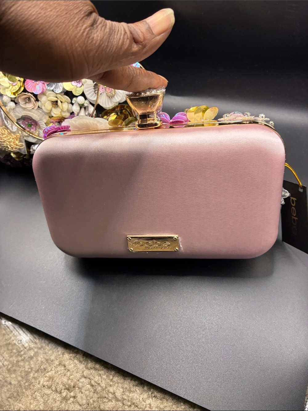 Bebe Floral Embellished Evening Clutch - Multicolor pick one 1️⃣ black or pink - Picture 5 of 11